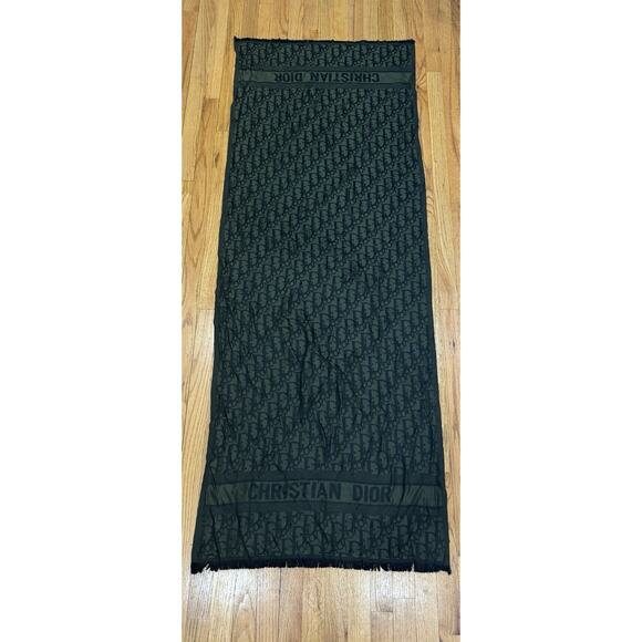 DIOR Trotter Cashmere Scarf Black and Green Oblique LIKE NEW - Picture 1 of 3